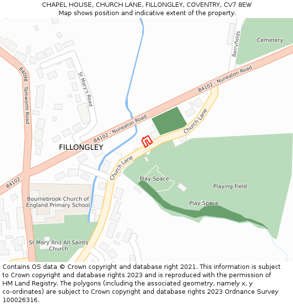 CHAPEL HOUSE, CHURCH LANE, FILLONGLEY, COVENTRY, CV7 8EW: Location map and indicative extent of plot