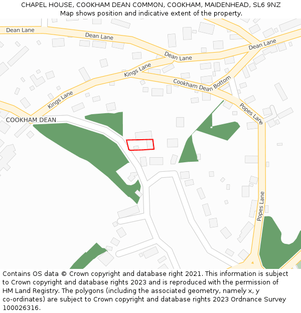 CHAPEL HOUSE, COOKHAM DEAN COMMON, COOKHAM, MAIDENHEAD, SL6 9NZ: Location map and indicative extent of plot