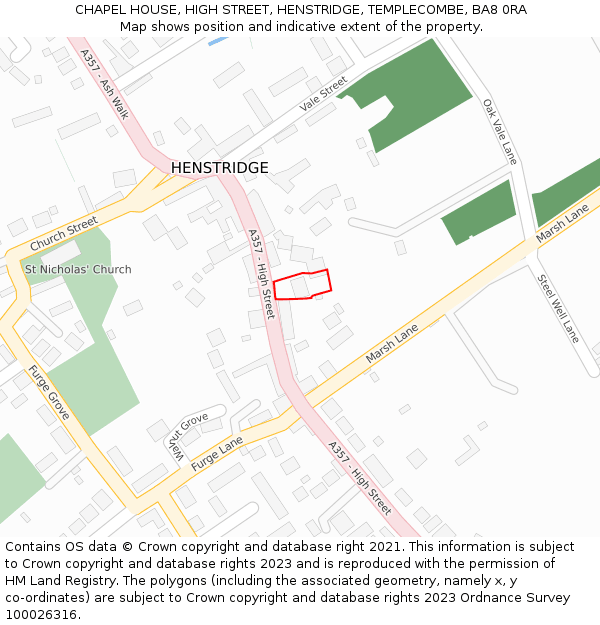 CHAPEL HOUSE, HIGH STREET, HENSTRIDGE, TEMPLECOMBE, BA8 0RA: Location map and indicative extent of plot