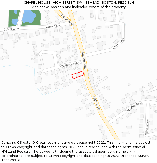 CHAPEL HOUSE, HIGH STREET, SWINESHEAD, BOSTON, PE20 3LH: Location map and indicative extent of plot