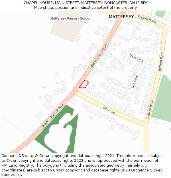 CHAPEL HOUSE, MAIN STREET, MATTERSEY, DONCASTER, DN10 5DY: Location map and indicative extent of plot