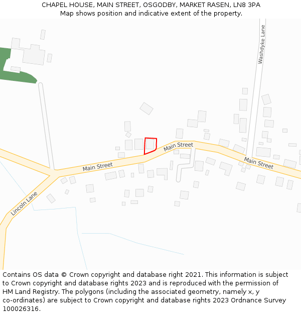 CHAPEL HOUSE, MAIN STREET, OSGODBY, MARKET RASEN, LN8 3PA: Location map and indicative extent of plot