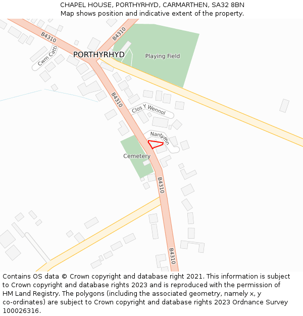 CHAPEL HOUSE, PORTHYRHYD, CARMARTHEN, SA32 8BN: Location map and indicative extent of plot