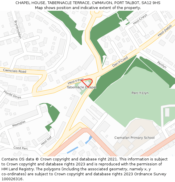 CHAPEL HOUSE, TABERNACLE TERRACE, CWMAVON, PORT TALBOT, SA12 9HS: Location map and indicative extent of plot