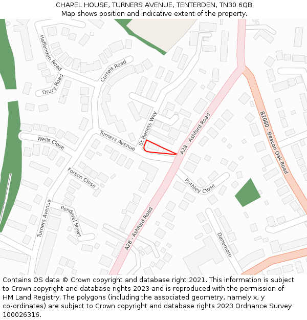 CHAPEL HOUSE, TURNERS AVENUE, TENTERDEN, TN30 6QB: Location map and indicative extent of plot