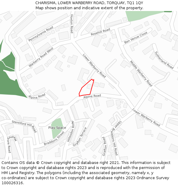 CHARISMA, LOWER WARBERRY ROAD, TORQUAY, TQ1 1QY: Location map and indicative extent of plot