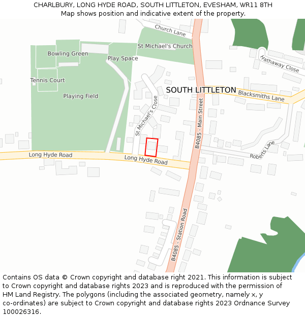 CHARLBURY, LONG HYDE ROAD, SOUTH LITTLETON, EVESHAM, WR11 8TH: Location map and indicative extent of plot