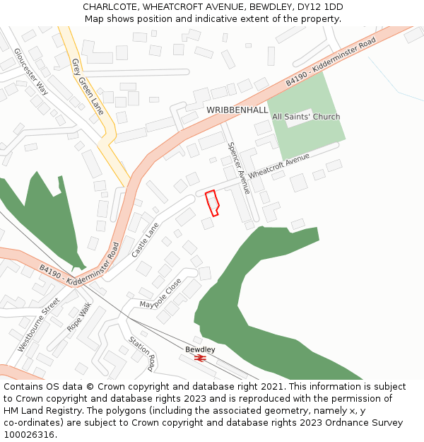 CHARLCOTE, WHEATCROFT AVENUE, BEWDLEY, DY12 1DD: Location map and indicative extent of plot