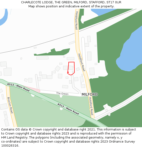 CHARLECOTE LODGE, THE GREEN, MILFORD, STAFFORD, ST17 0UR: Location map and indicative extent of plot