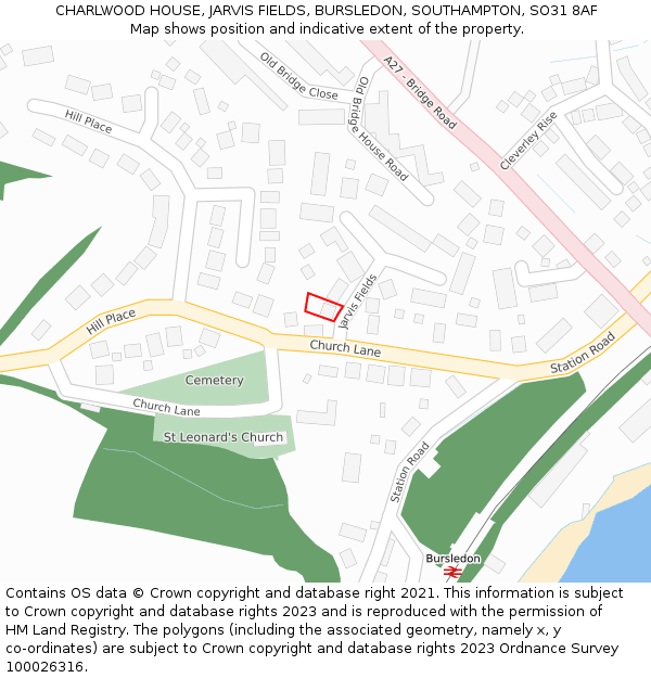CHARLWOOD HOUSE, JARVIS FIELDS, BURSLEDON, SOUTHAMPTON, SO31 8AF: Location map and indicative extent of plot