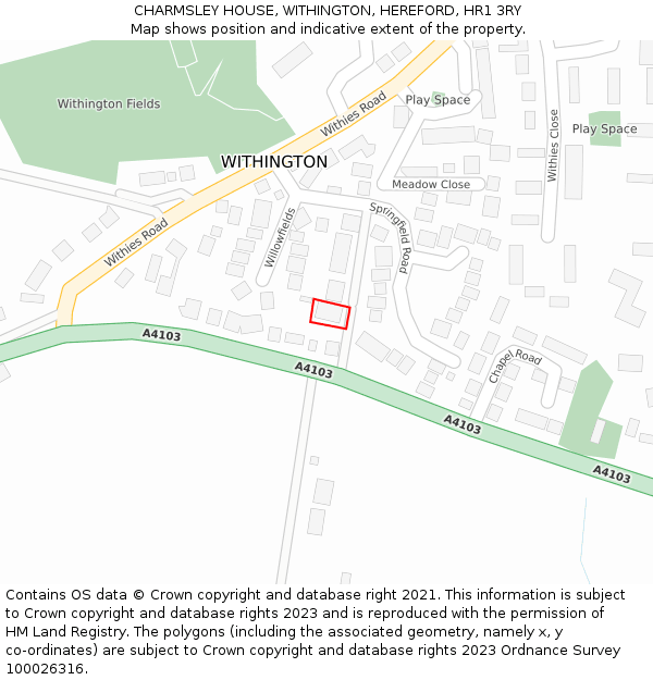 CHARMSLEY HOUSE, WITHINGTON, HEREFORD, HR1 3RY: Location map and indicative extent of plot