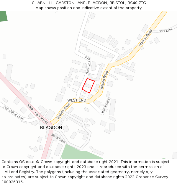 CHARNHILL, GARSTON LANE, BLAGDON, BRISTOL, BS40 7TG: Location map and indicative extent of plot