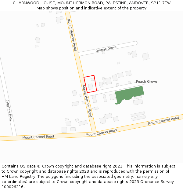 CHARNWOOD HOUSE, MOUNT HERMON ROAD, PALESTINE, ANDOVER, SP11 7EW: Location map and indicative extent of plot