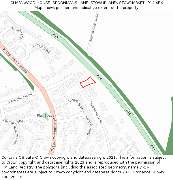 CHARNWOOD HOUSE, SPOONMANS LANE, STOWUPLAND, STOWMARKET, IP14 4BX: Location map and indicative extent of plot