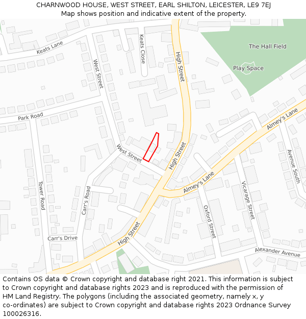 CHARNWOOD HOUSE, WEST STREET, EARL SHILTON, LEICESTER, LE9 7EJ: Location map and indicative extent of plot