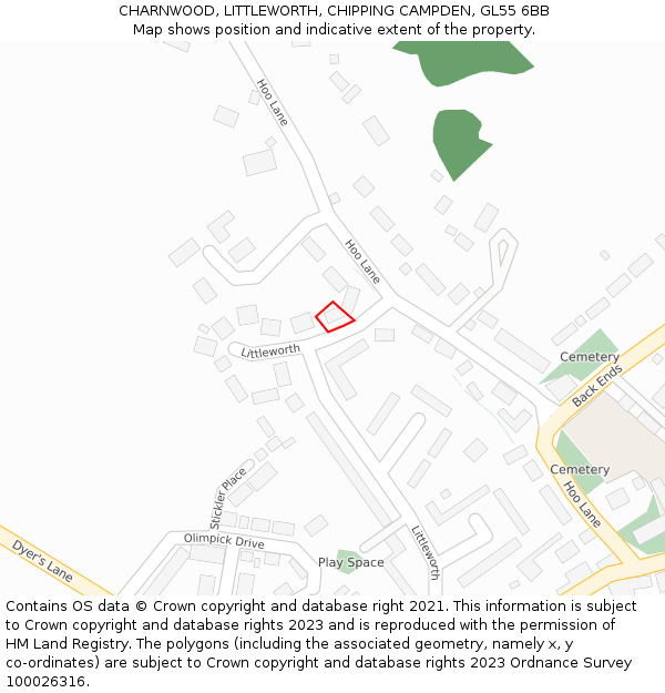 CHARNWOOD, LITTLEWORTH, CHIPPING CAMPDEN, GL55 6BB: Location map and indicative extent of plot