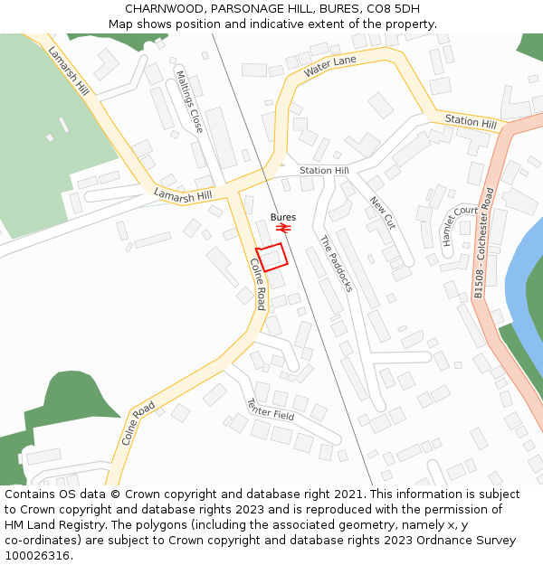 CHARNWOOD, PARSONAGE HILL, BURES, CO8 5DH: Location map and indicative extent of plot