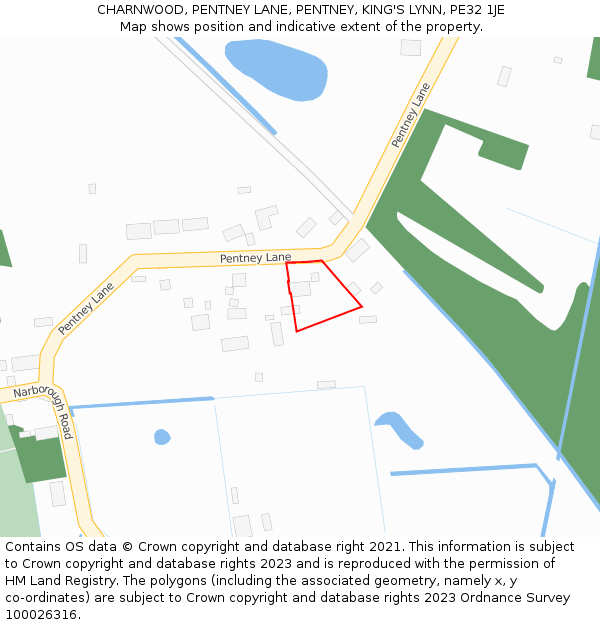 CHARNWOOD, PENTNEY LANE, PENTNEY, KING'S LYNN, PE32 1JE: Location map and indicative extent of plot