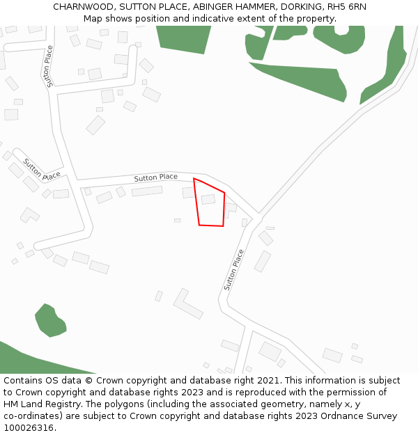 CHARNWOOD, SUTTON PLACE, ABINGER HAMMER, DORKING, RH5 6RN: Location map and indicative extent of plot