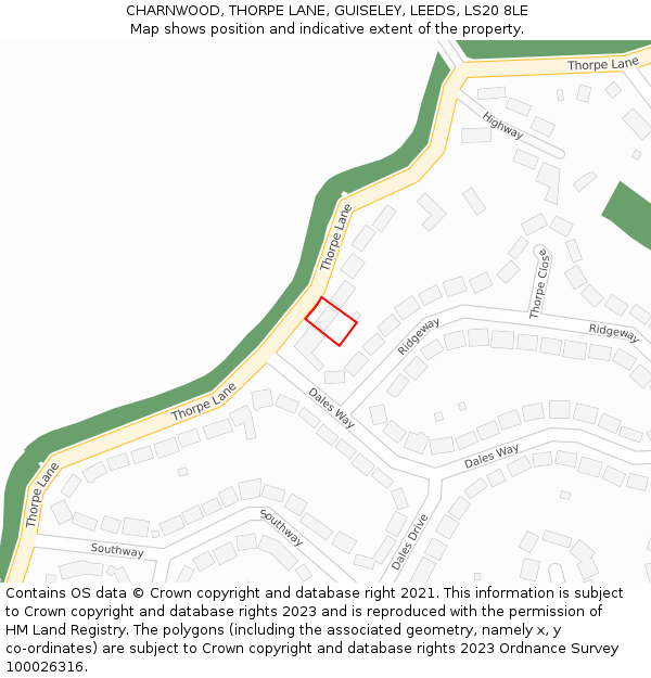 CHARNWOOD, THORPE LANE, GUISELEY, LEEDS, LS20 8LE: Location map and indicative extent of plot