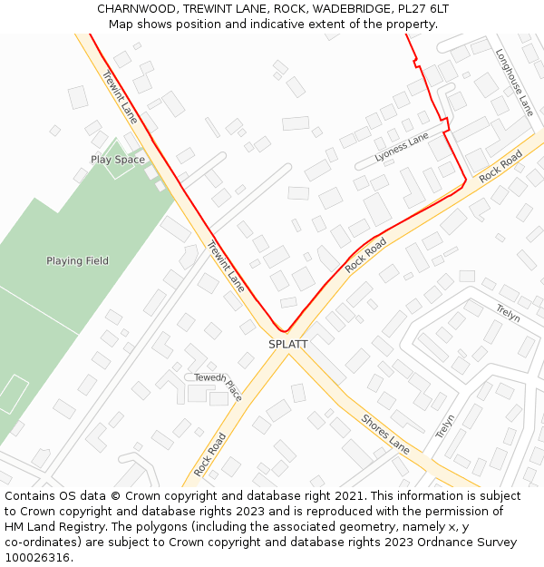 CHARNWOOD, TREWINT LANE, ROCK, WADEBRIDGE, PL27 6LT: Location map and indicative extent of plot