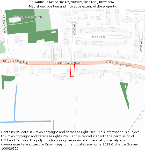 CHARRO, STATION ROAD, SIBSEY, BOSTON, PE22 0SA: Location map and indicative extent of plot