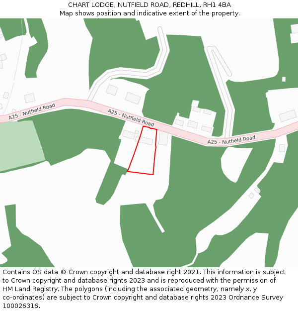 CHART LODGE, NUTFIELD ROAD, REDHILL, RH1 4BA: Location map and indicative extent of plot