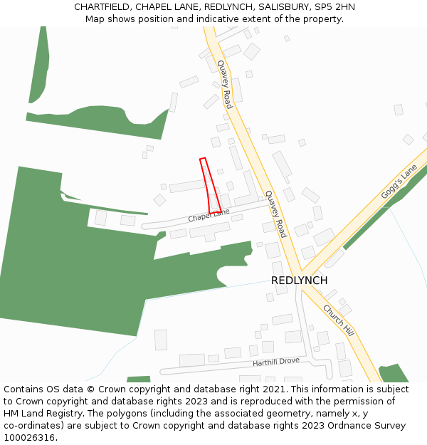 CHARTFIELD, CHAPEL LANE, REDLYNCH, SALISBURY, SP5 2HN: Location map and indicative extent of plot
