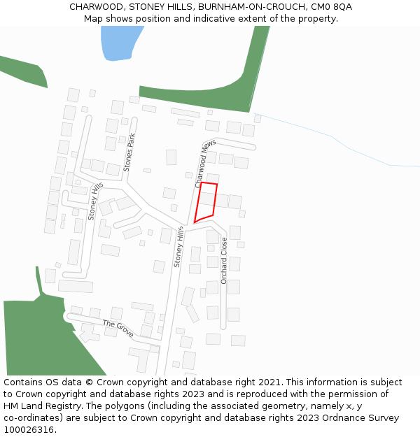 CHARWOOD, STONEY HILLS, BURNHAM-ON-CROUCH, CM0 8QA: Location map and indicative extent of plot