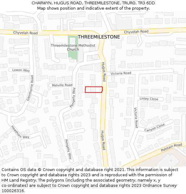 CHARWYN, HUGUS ROAD, THREEMILESTONE, TRURO, TR3 6DD: Location map and indicative extent of plot