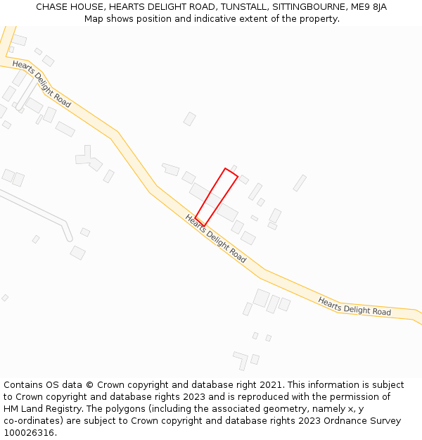 CHASE HOUSE, HEARTS DELIGHT ROAD, TUNSTALL, SITTINGBOURNE, ME9 8JA: Location map and indicative extent of plot