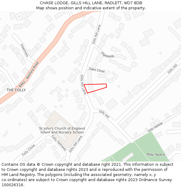 CHASE LODGE, GILLS HILL LANE, RADLETT, WD7 8DB: Location map and indicative extent of plot