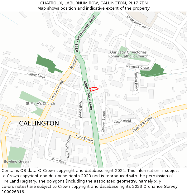 CHATROUX, LABURNUM ROW, CALLINGTON, PL17 7BN: Location map and indicative extent of plot