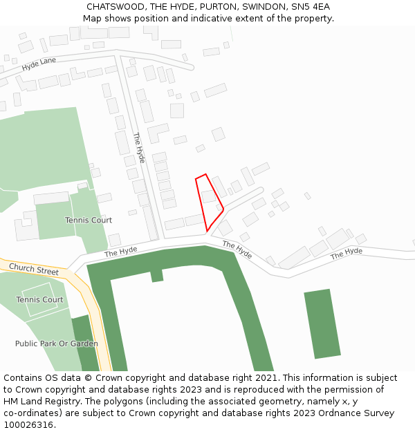 CHATSWOOD, THE HYDE, PURTON, SWINDON, SN5 4EA: Location map and indicative extent of plot