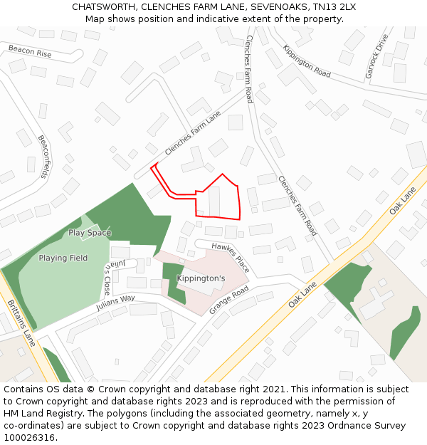 CHATSWORTH, CLENCHES FARM LANE, SEVENOAKS, TN13 2LX: Location map and indicative extent of plot