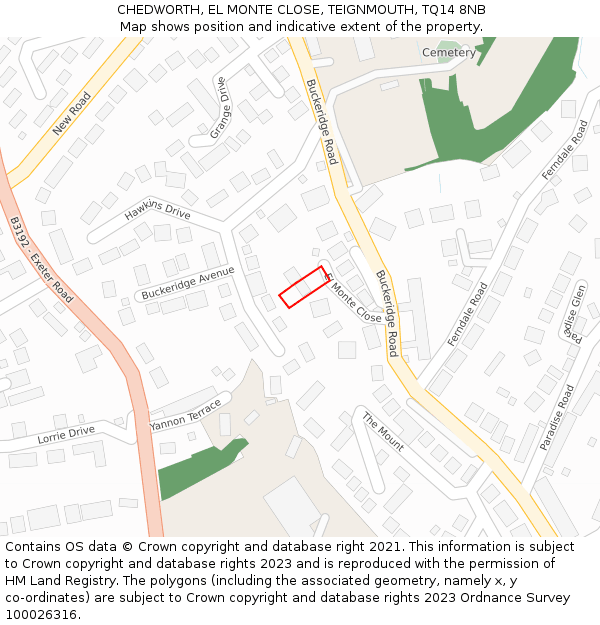 CHEDWORTH, EL MONTE CLOSE, TEIGNMOUTH, TQ14 8NB: Location map and indicative extent of plot