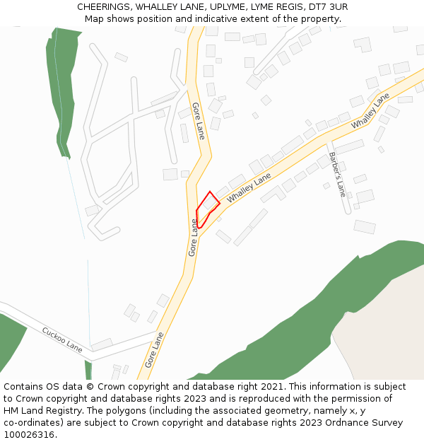 CHEERINGS, WHALLEY LANE, UPLYME, LYME REGIS, DT7 3UR: Location map and indicative extent of plot