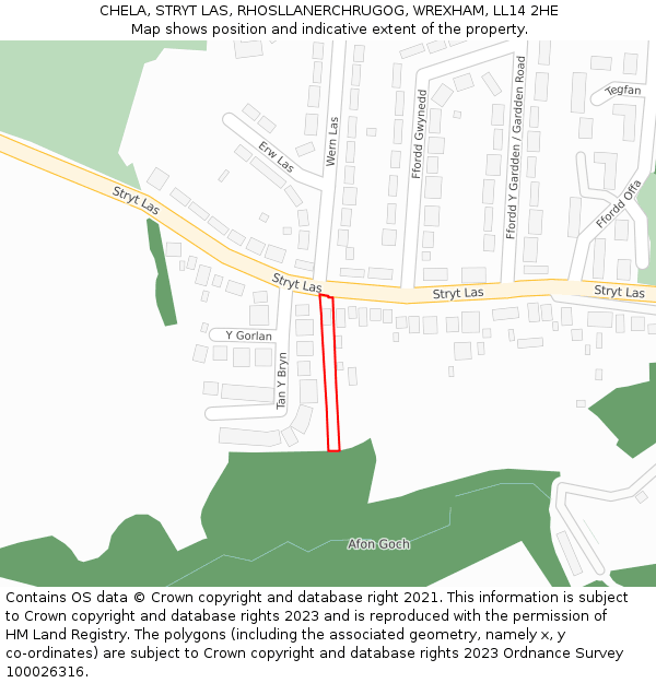 CHELA, STRYT LAS, RHOSLLANERCHRUGOG, WREXHAM, LL14 2HE: Location map and indicative extent of plot