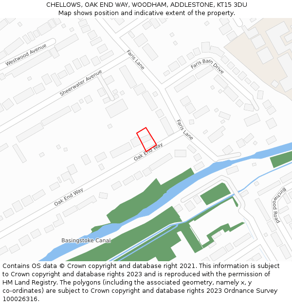 CHELLOWS, OAK END WAY, WOODHAM, ADDLESTONE, KT15 3DU: Location map and indicative extent of plot