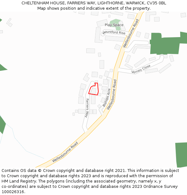 CHELTENHAM HOUSE, FARRIERS WAY, LIGHTHORNE, WARWICK, CV35 0BL: Location map and indicative extent of plot