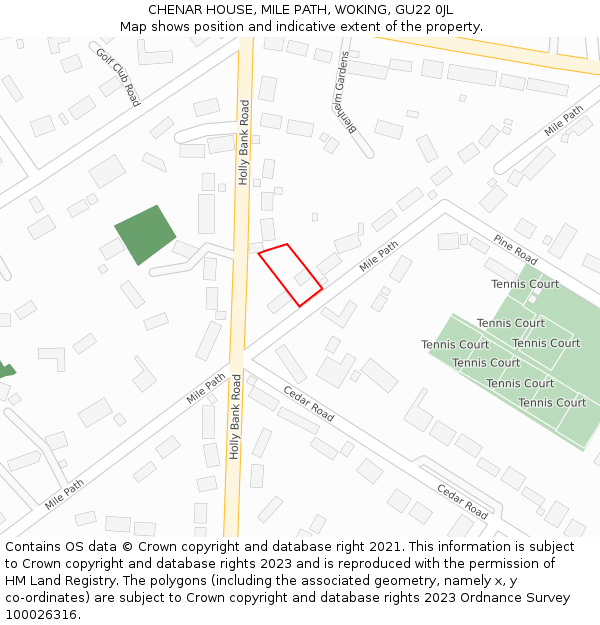 CHENAR HOUSE, MILE PATH, WOKING, GU22 0JL: Location map and indicative extent of plot