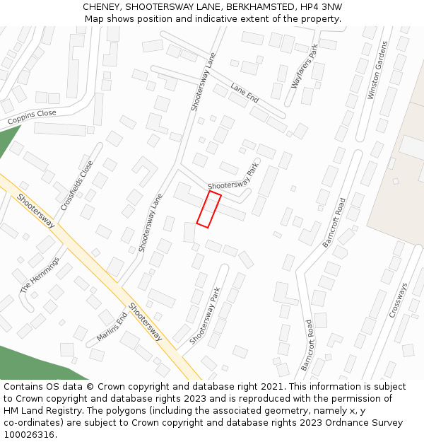 CHENEY, SHOOTERSWAY LANE, BERKHAMSTED, HP4 3NW: Location map and indicative extent of plot