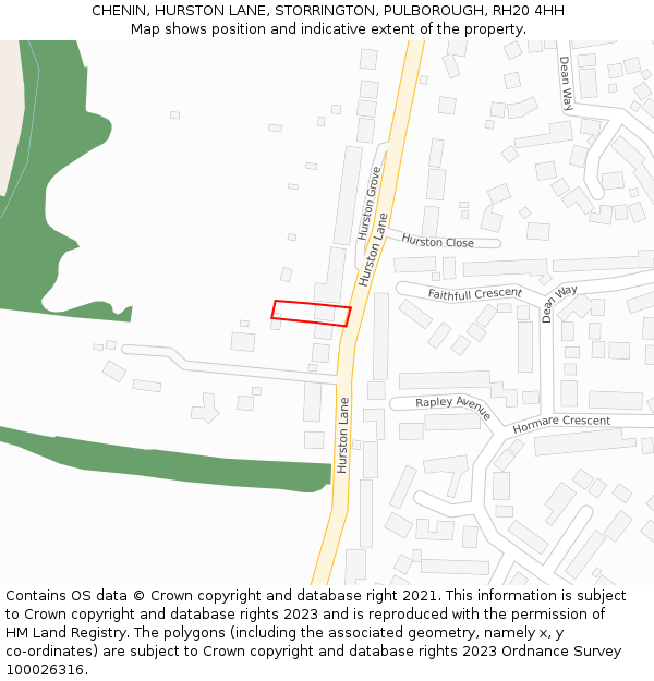 CHENIN, HURSTON LANE, STORRINGTON, PULBOROUGH, RH20 4HH: Location map and indicative extent of plot