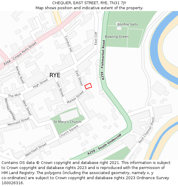 CHEQUER, EAST STREET, RYE, TN31 7JY: Location map and indicative extent of plot