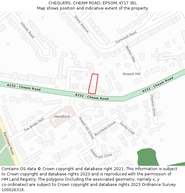 CHEQUERS, CHEAM ROAD, EPSOM, KT17 3EL: Location map and indicative extent of plot