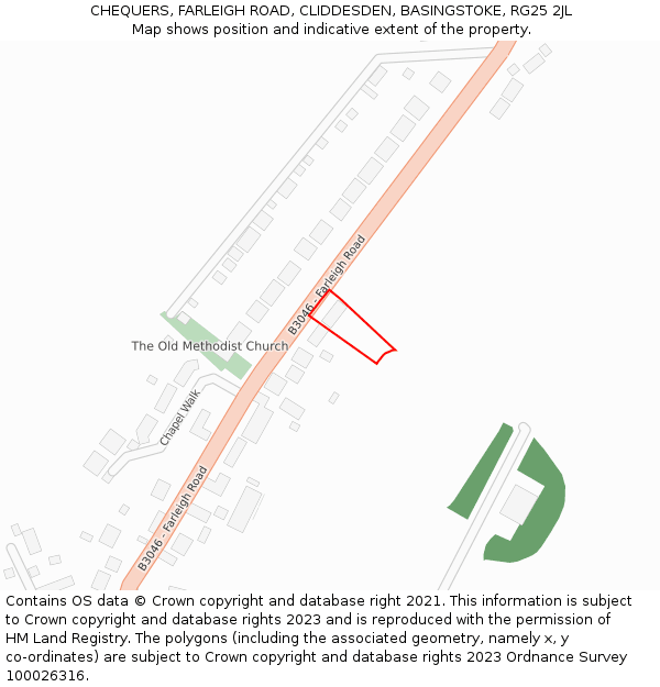 CHEQUERS, FARLEIGH ROAD, CLIDDESDEN, BASINGSTOKE, RG25 2JL: Location map and indicative extent of plot