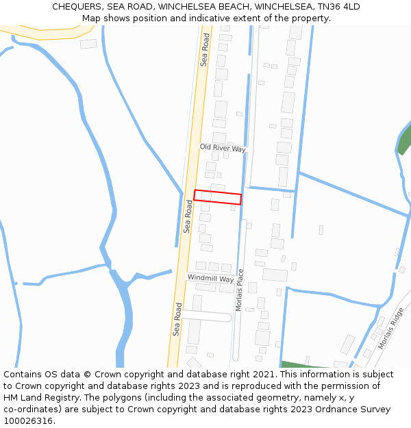 CHEQUERS, SEA ROAD, WINCHELSEA BEACH, WINCHELSEA, TN36 4LD: Location map and indicative extent of plot