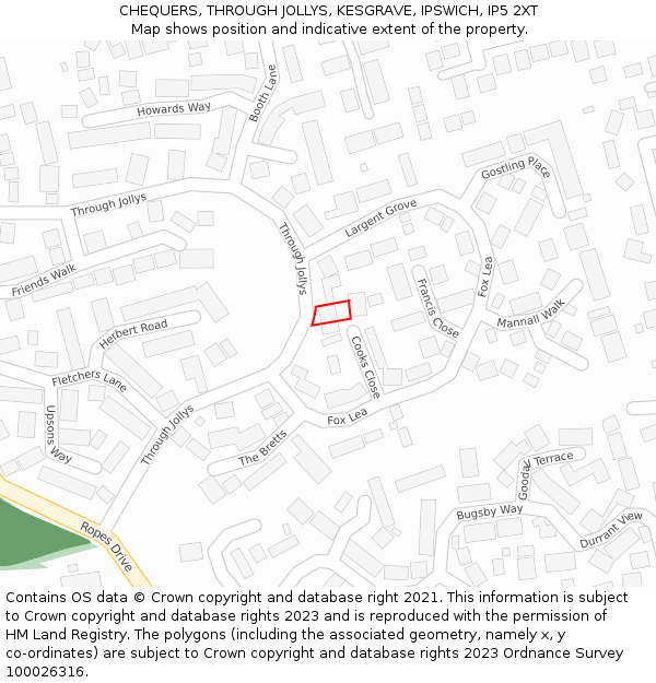 CHEQUERS, THROUGH JOLLYS, KESGRAVE, IPSWICH, IP5 2XT: Location map and indicative extent of plot