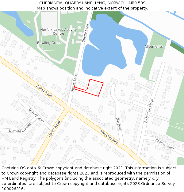CHERIANDA, QUARRY LANE, LYNG, NORWICH, NR9 5RS: Location map and indicative extent of plot