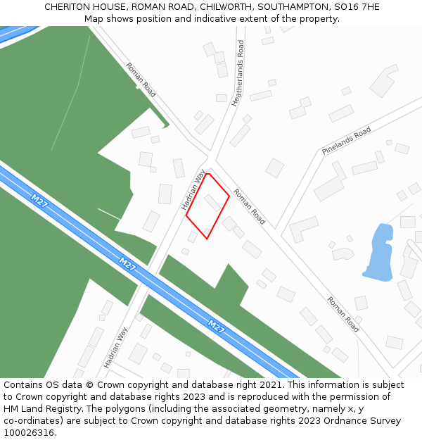 CHERITON HOUSE, ROMAN ROAD, CHILWORTH, SOUTHAMPTON, SO16 7HE: Location map and indicative extent of plot